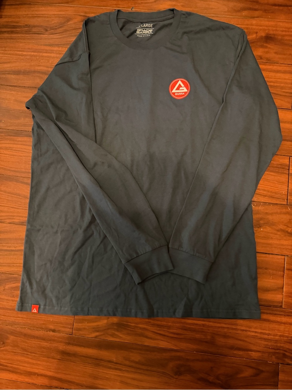 Gracie Barra Men's Long Sleeve Crew - blue gray with Red Logo